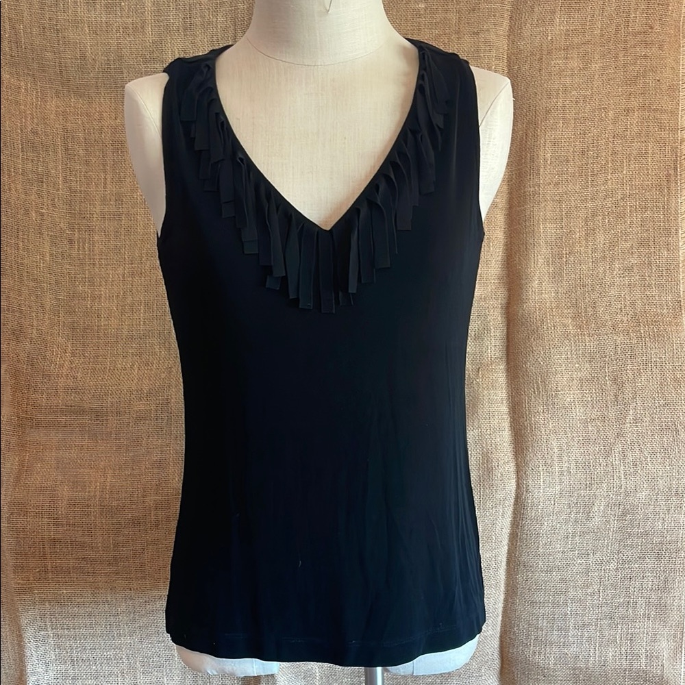 Chico’s fringe neck black sleeveless top